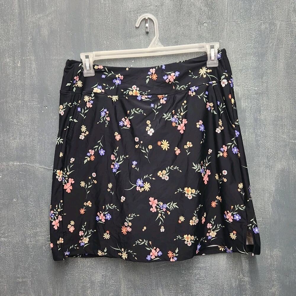 Viodia Skort Pull On Drawstring Athletic Golf Tennis Black Floral
